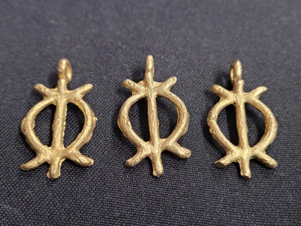 African brass pendant, 3 Adinkra symbol pendants