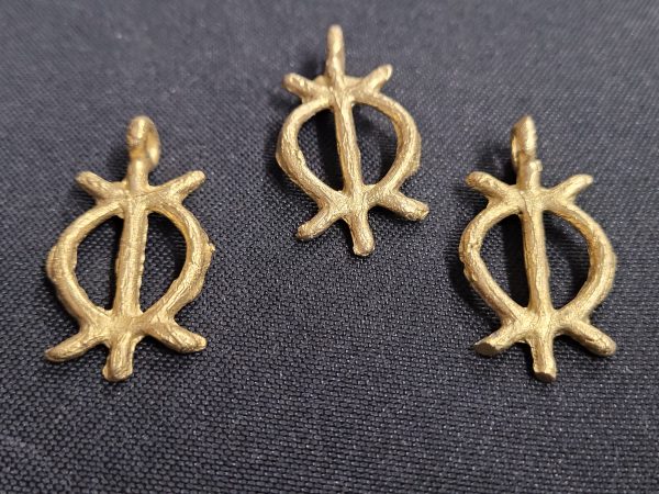 African brass pendant, 3 Adinkra symbol pendants