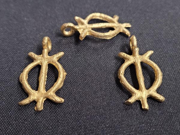 African brass pendant, 3 Adinkra symbol pendants