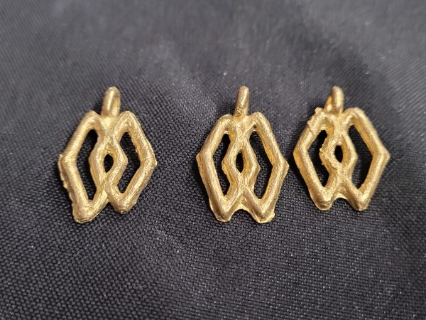 Ashanti brass pendant, 3 Adinkra symbol pendants