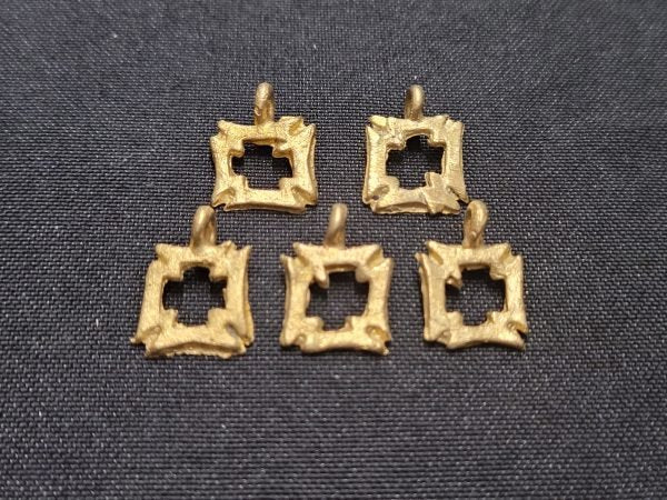 African brass pendant, 5 Adinkra symbol charms