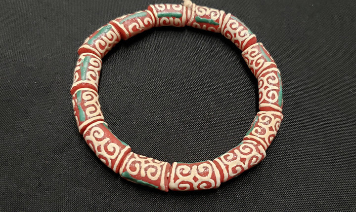 Adinkra Glass Beads, 14 Red and Cream Humility and Strength Beads, AAB# 1655