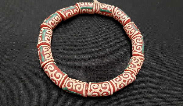 Adinkra Glass Beads, 14 Red and Cream Humility and Strength Beads, AAB# 1655