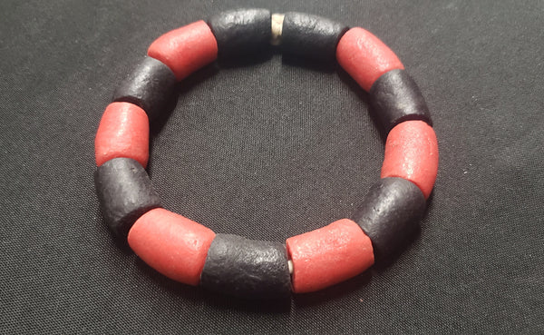 African glass beads, black and red chunky Ghana glass beads for handmade jewelry, beading supplies, AAB# 1453