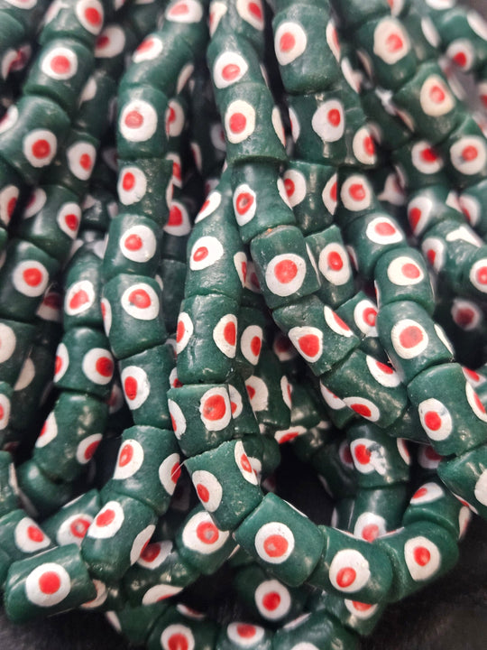 Painted African Recycled Glass Beads - Small Tube Beads #1101