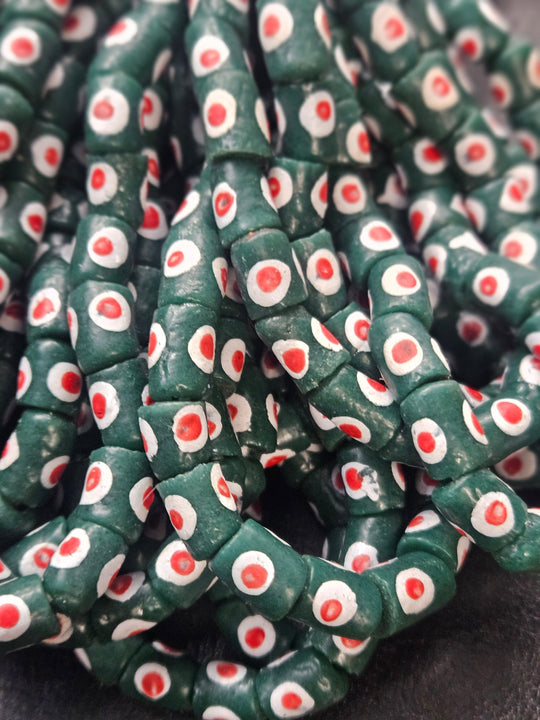 Painted African Recycled Glass Beads - Small Tube Beads #1101