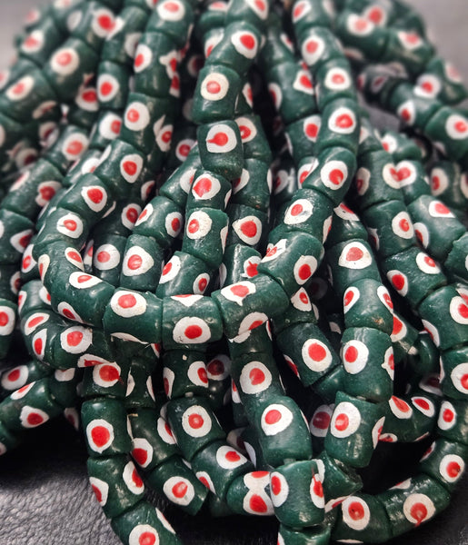 Painted African Recycled Glass Beads - Small Tube Beads #1117