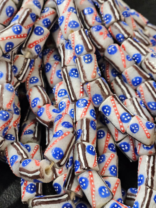 Handcrafted Painted African Recycled Glass Beads - Small/Medium Tube Beads #1211