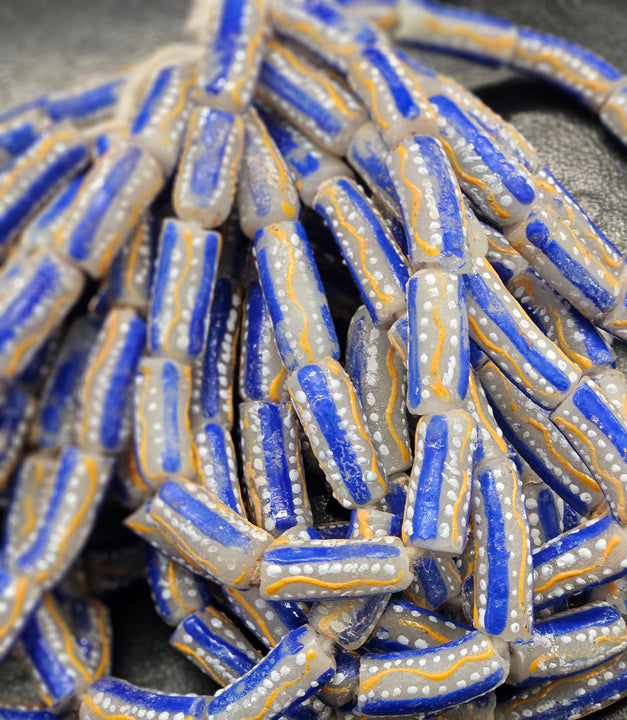 Painted African Recycled Glass Beads - Tube Beads #1501