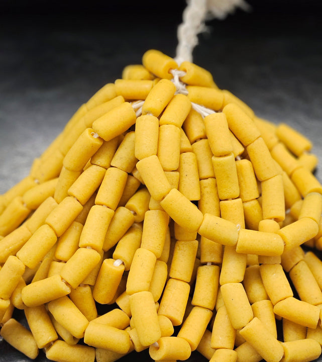 Krobo Yellow Glass Beads | African Trade Beads Ghana | Large Hole Strand