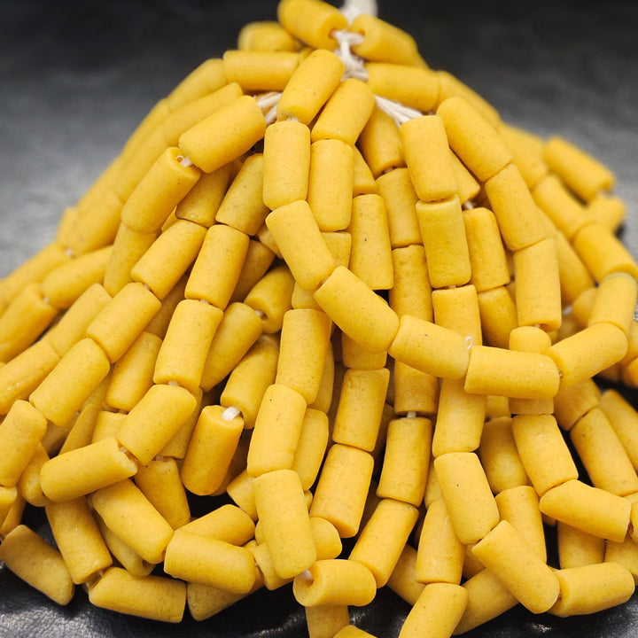 Krobo Yellow Glass Beads | African Trade Beads Ghana | Large Hole Strand