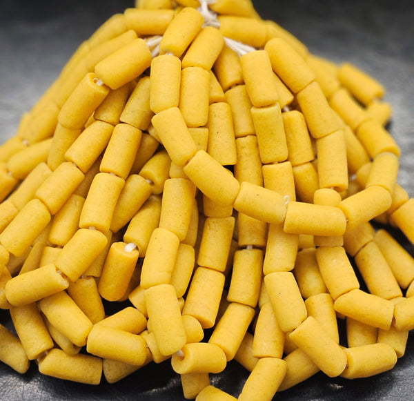 Krobo Yellow Glass Beads | African Trade Beads Ghana | Large Hole Strand
