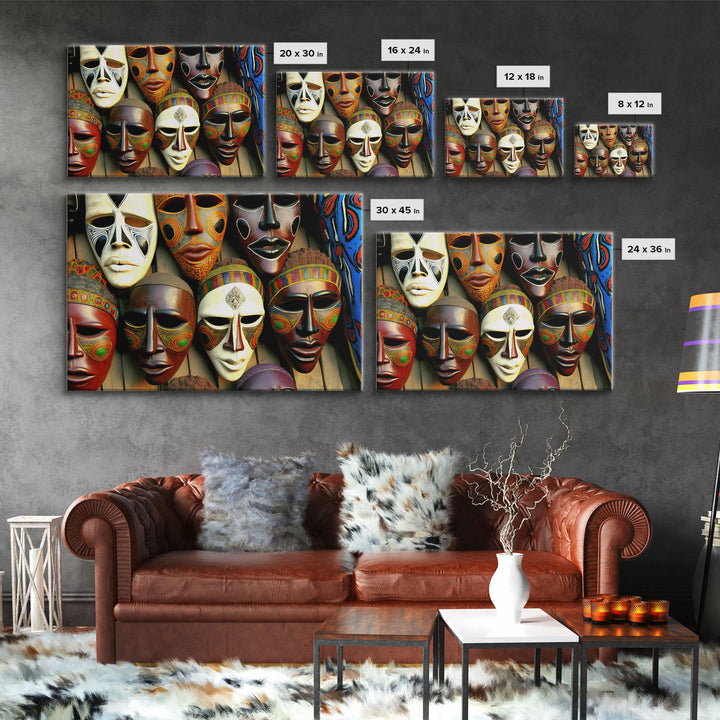 African Traditional Masks Framed Canvas Wall Art | Canvas Print Decor for Home & Office Decoration I Ready To Hang Canvas
