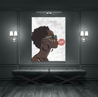 Black Girl With Bubble Gum Canvas Wall Art, Black Art, African American Art, African American Blowing Bubble, Home Decor Wall Art
