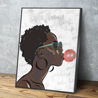 Black Girl With Bubble Gum Canvas Wall Art, Black Art, African American Art, African American Blowing Bubble, Home Decor Wall Art
