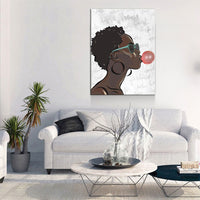 Black Girl With Bubble Gum Canvas Wall Art, Black Art, African American Art, African American Blowing Bubble, Home Decor Wall Art