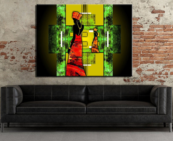 African Lady Canvas Wall Art, Ethnic Retro Art, African Lady, African Abstract Wall Art, Gallery Wrap Or Floating Frame