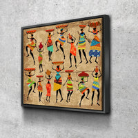 African Women Canvas Wall Art, African Tribal Art, African Decor, African Art, Grunge Ethnic Art, Dancing African Ladies