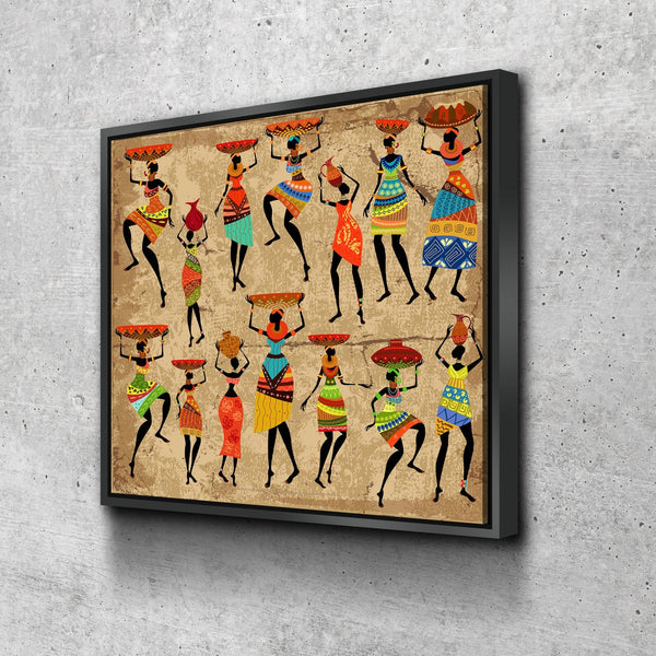 African Women Canvas Wall Art, African Tribal Art, African Decor, African Art, Grunge Ethnic Art, Dancing African Ladies