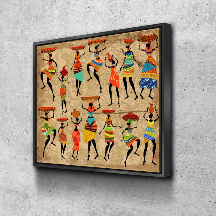 African Women Canvas Wall Art, African Tribal Art, African Decor, African Art, Grunge Ethnic Art, Dancing African Ladies