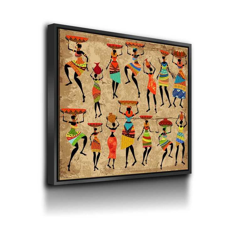 African Women Canvas Wall Art, African Tribal Art, African Decor, African Art, Grunge Ethnic Art, Dancing African Ladies