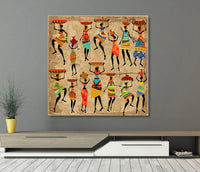 African Women Canvas Wall Art, African Tribal Art, African Decor, African Art, Grunge Ethnic Art, Dancing African Ladies