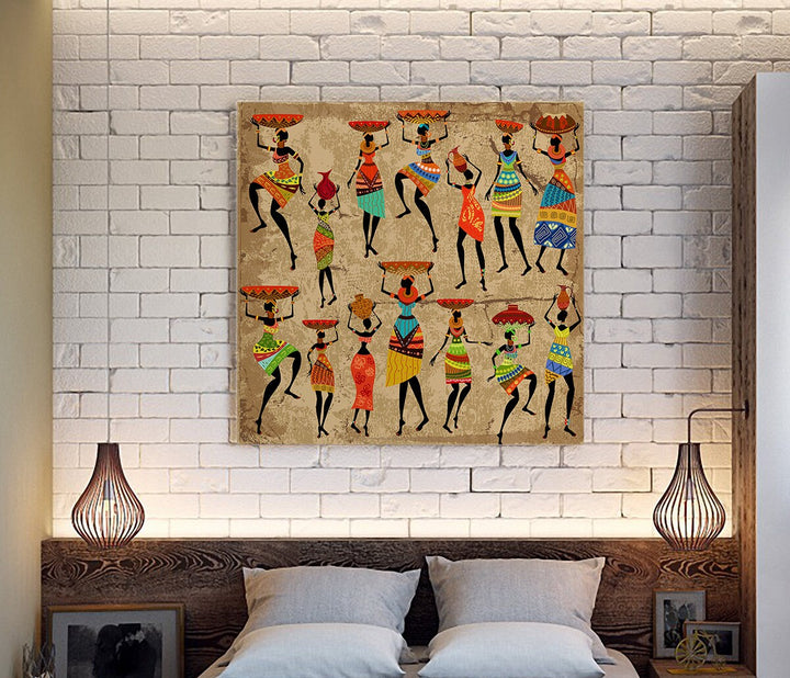 African Women Canvas Wall Art, African Tribal Art, African Decor, African Art, Grunge Ethnic Art, Dancing African Ladies
