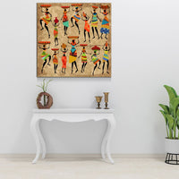 African Women Canvas Wall Art, African Tribal Art, African Decor, African Art, Grunge Ethnic Art, Dancing African Ladies