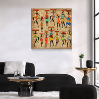 African Women Canvas Wall Art, African Tribal Art, African Decor, African Art, Grunge Ethnic Art, Dancing African Ladies