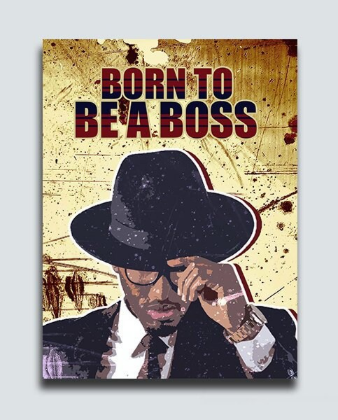 Born To Be A Boss Canvas Wall Art, Office Decor, Inspiration, Motivational Quotes, African American Art