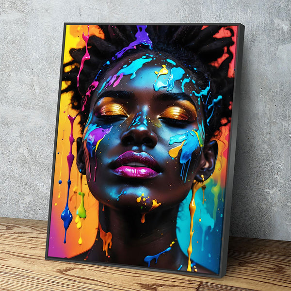 Black Girl With Paint Splatter Canvas Wall Art, African American Fashion Print, Beautiful Woman Print, Fashion Paint Makeup, Salon Decor