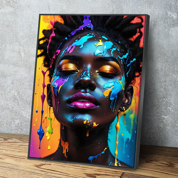 Black Girl With Paint Splatter Canvas Wall Art, African American Fashion Print, Beautiful Woman Print, Fashion Paint Makeup, Salon Decor