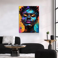 Black Girl With Paint Splatter Canvas Wall Art, African American Fashion Print, Beautiful Woman Print, Fashion Paint Makeup, Salon Decor