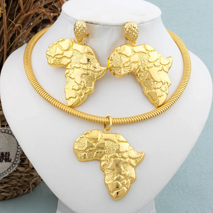 African Gold Color Jewelry Set for Women Large Earrings and Pendant Italian Luxury Necklace Bangle Ring Weddings Jewellery Gift