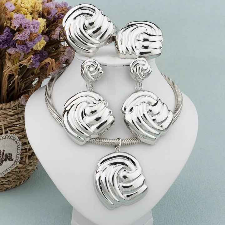 Luxury Female Jewelry Set Gold Color Necklace Big Circle Earrings Bangle Ring for Fashion Women Dubai African Party Jewelry