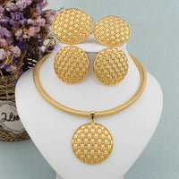 Luxury Female Jewelry Set Gold Color Necklace Big Circle Earrings Bangle Ring for Fashion Women Dubai African Party Jewelry