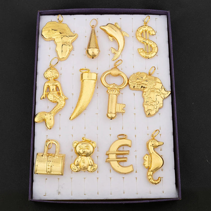 Gold Color Hip Hop Personality Pendant African Map Mermaid Dollar Euro Shape Pendant Party Jewelry Birthday Gifts