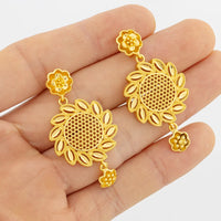 Round Jewelry Set Design for Women African Hot Sale Copper Hoop Earrings Flower Necklace Gold Plated Pendant Party Wedding Gifts