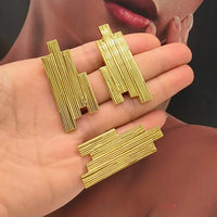 African Gold Color Jewelry Set for Party Hollow Out Design Hook Earrings and Finger Ring 2Pcs Set for Nigerian Jewelry Accessory