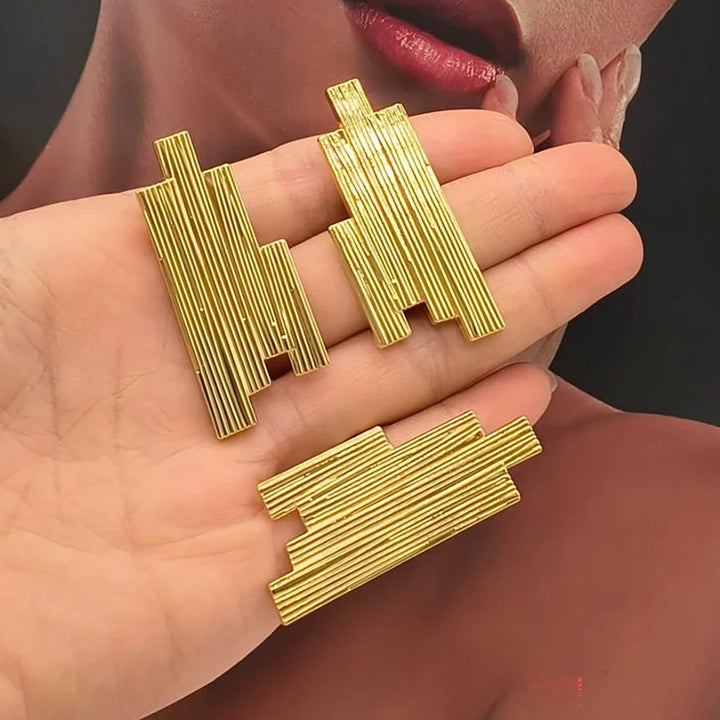 African Gold Color Jewelry Set for Party Hollow Out Design Hook Earrings and Finger Ring 2Pcs Set for Nigerian Jewelry Accessory
