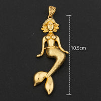 Hip Hop Personality Pendant Gold Color African Map Mermaid Dollar Euro Shape Pendant for Women Men Luxury Copper Chain Jewelry