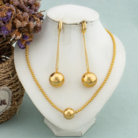 African Fashion 18K Gold Plated Jewelry Set Big Beads Earrings Chain Necklace Dubai Luxury Stud Earrings New Fashion Party Gift