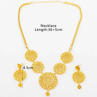 Round Jewelry Set Design for Women African Hot Sale Copper Hoop Earrings Flower Necklace Gold Plated Pendant Party Wedding Gifts