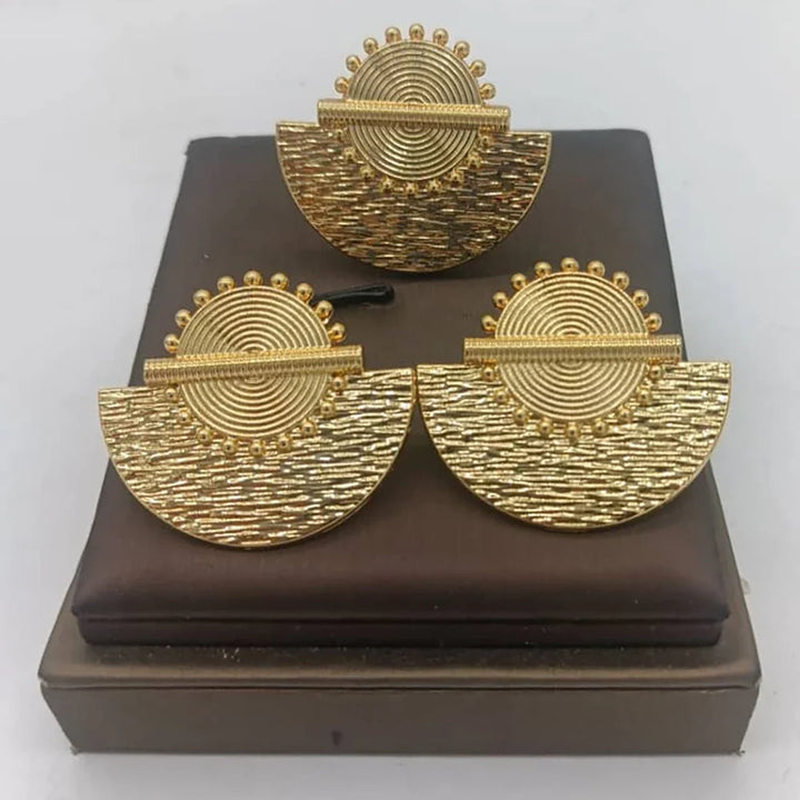 African Gold Color Jewelry Set for Women Statement Design Clip Earrings and Finger Ring 2Pcs Set for Weddings Bride Jewellery