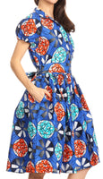 Sakkas Ife Wax African Ankara Colorful Cocktail Short Dress Off-shoulder w/pockets