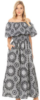 Sakkas Buhle Ruffle Off-shoulder Long Dress Wax African Ankara Dutch Print
