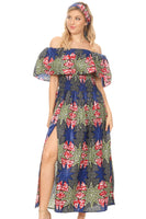 Sakkas Buhle Ruffle Off-shoulder Long Dress Wax African Ankara Dutch Print