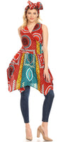 Sakkas Vale Womens African Ankara Sleeveless Short Cocktail Wrap Dress with Pocket