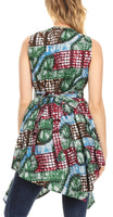 Sakkas Vale Womens African Ankara Sleeveless Short Cocktail Wrap Dress with Pocket
