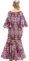 Sakkas Zarah Women's African Ankara Body-con Off shoulder Mermaid Pocket Dress